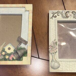 SET OF TWO 3-D PICTURE FRAMES GARDEN FLOWERS PICTURE SIZE 4" X 5"